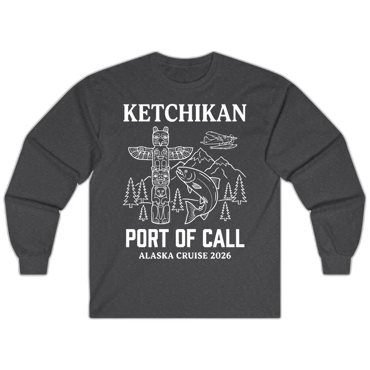 Ketchikan Port Of Call Alaska Cruise Long Sleeve in Dark Heather