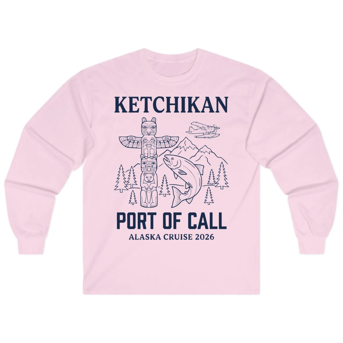 Ketchikan Port Of Call Alaska Cruise Long Sleeve in Light Pink