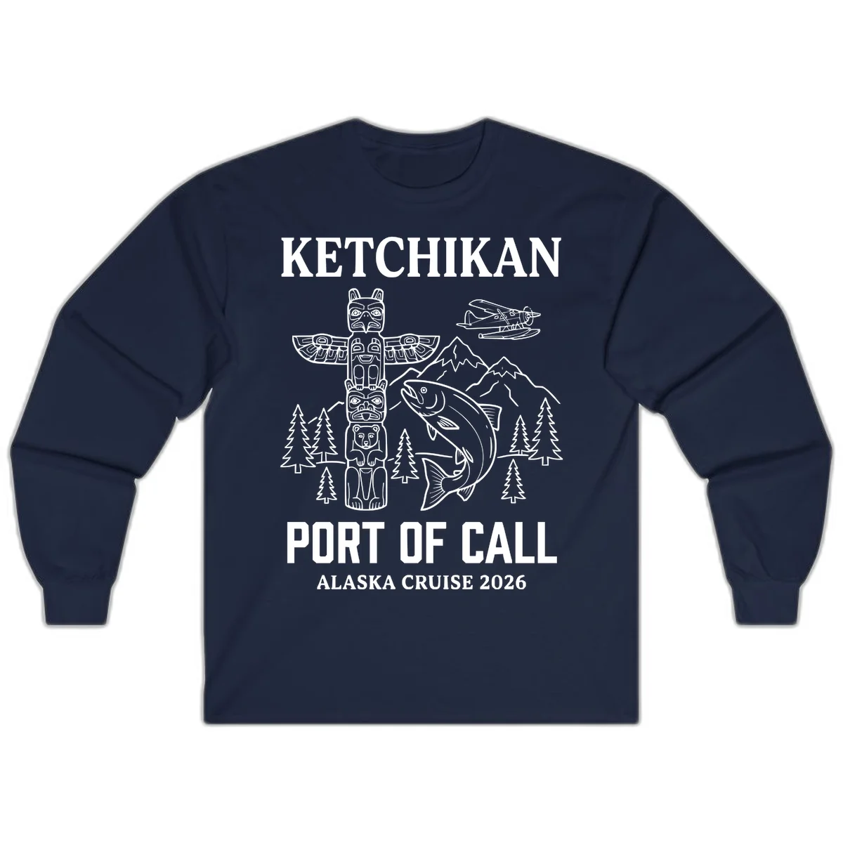 Ketchikan Port Of Call Alaska Cruise Long Sleeve in Navy