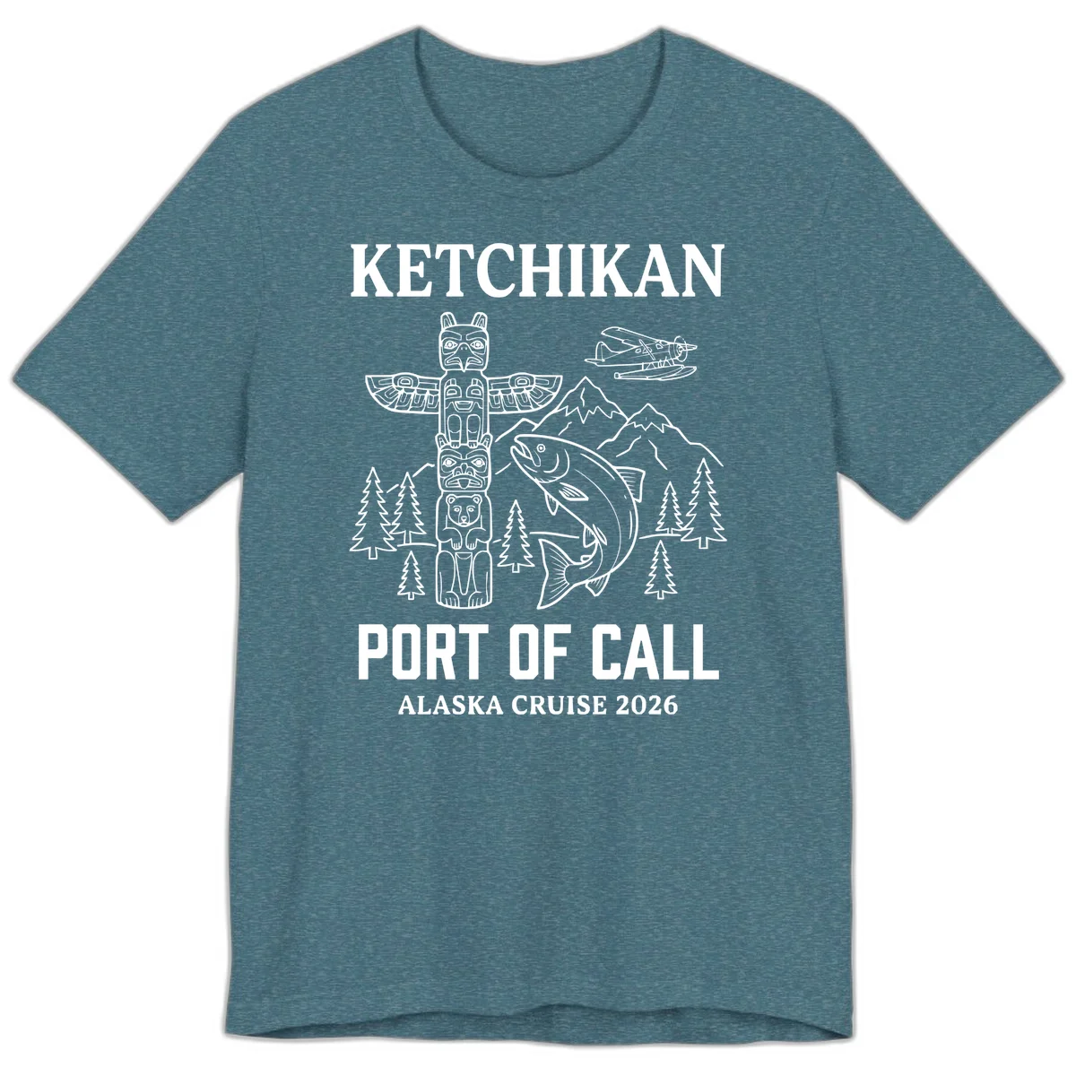 Ketchikan Port Of Call Alaska Cruise Premium Tee in Heather Deep Teal