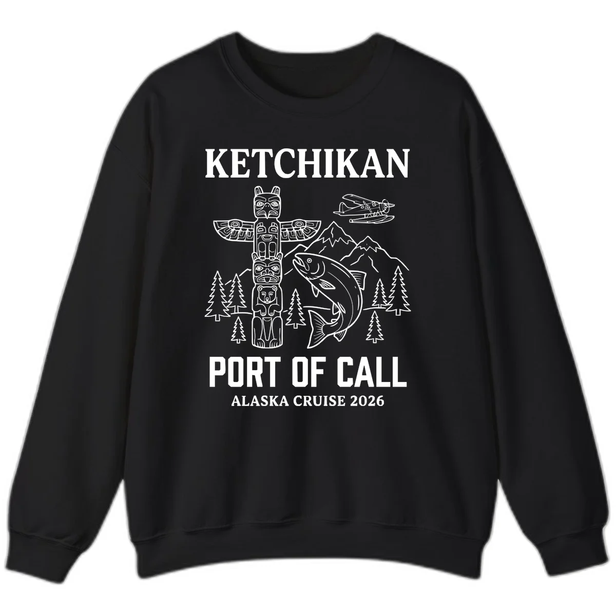 Ketchikan Port Of Call Alaska Cruise Sweatshirt in Black