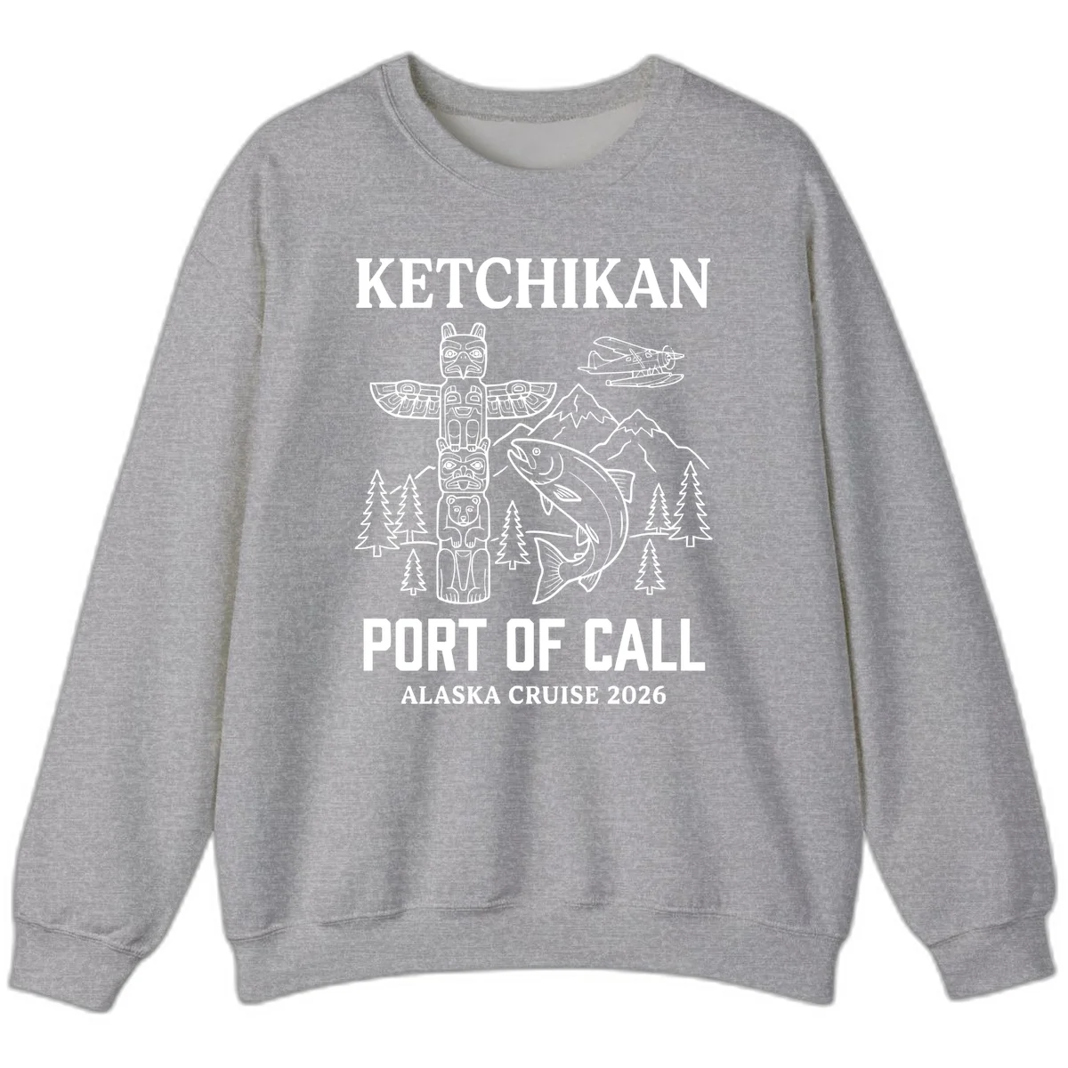 Ketchikan Port Of Call Alaska Cruise Sweatshirt in Sport Grey