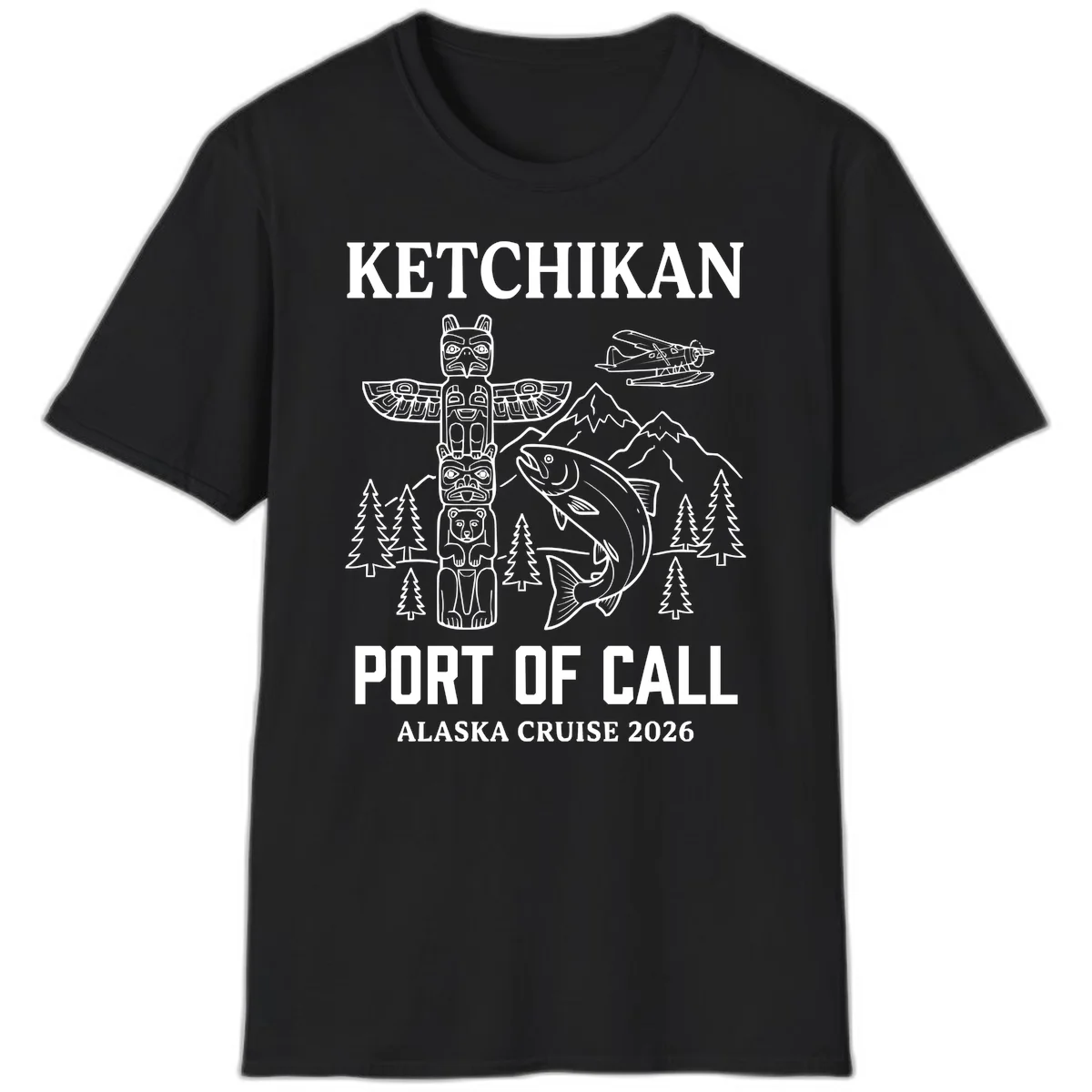 Ketchikan Port Of Call Alaska Cruise T-Shirt in Black