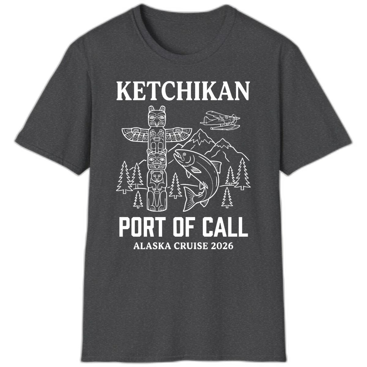 Ketchikan Port Of Call Alaska Cruise T-Shirt in Dark Heather