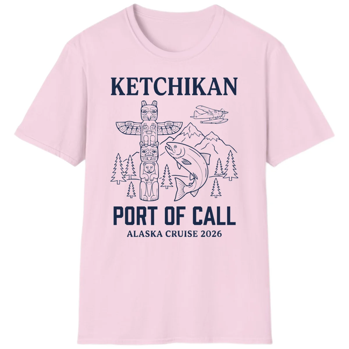 Ketchikan Port Of Call Alaska Cruise T-Shirt in Light Pink