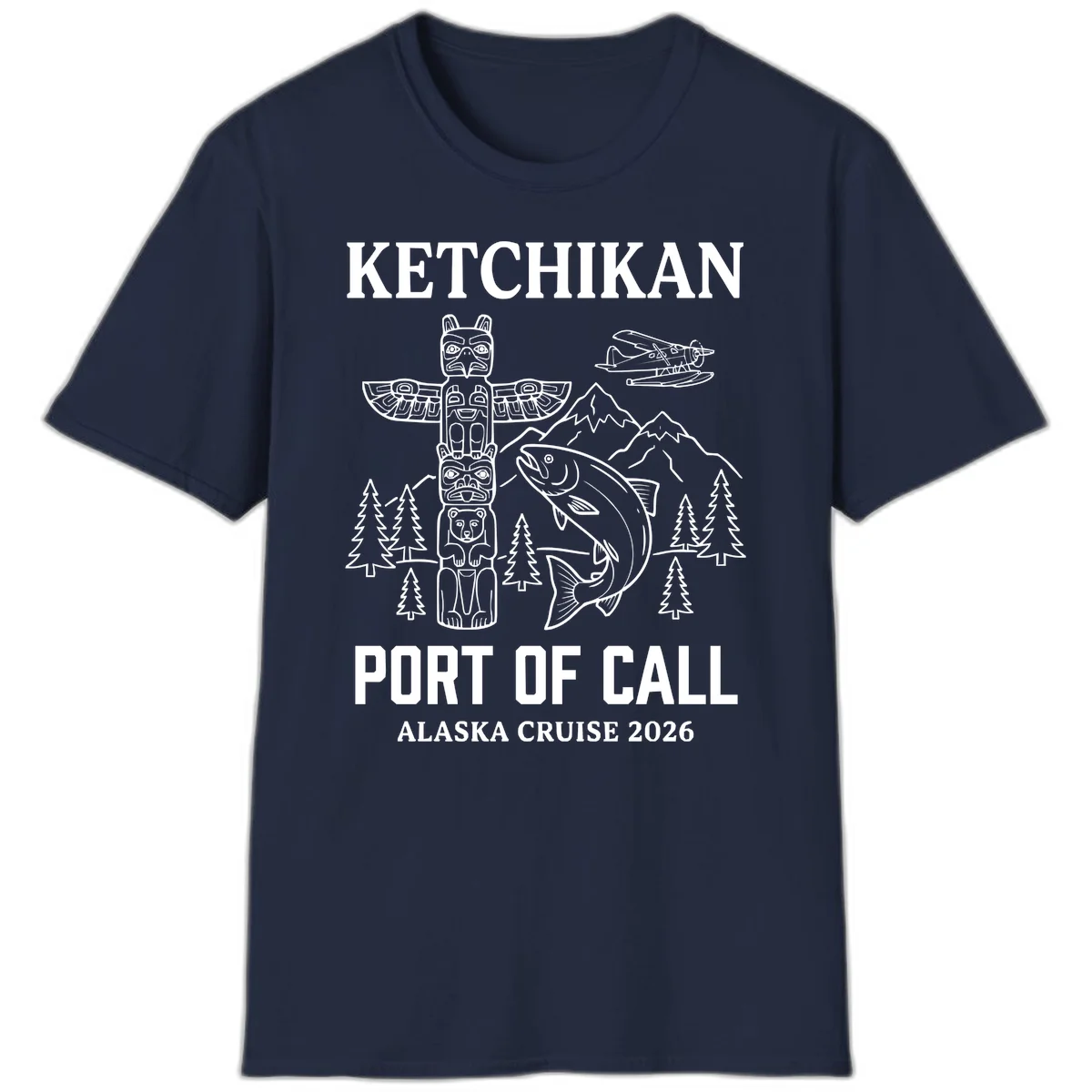 Ketchikan Port Of Call Alaska Cruise T-Shirt in Navy
