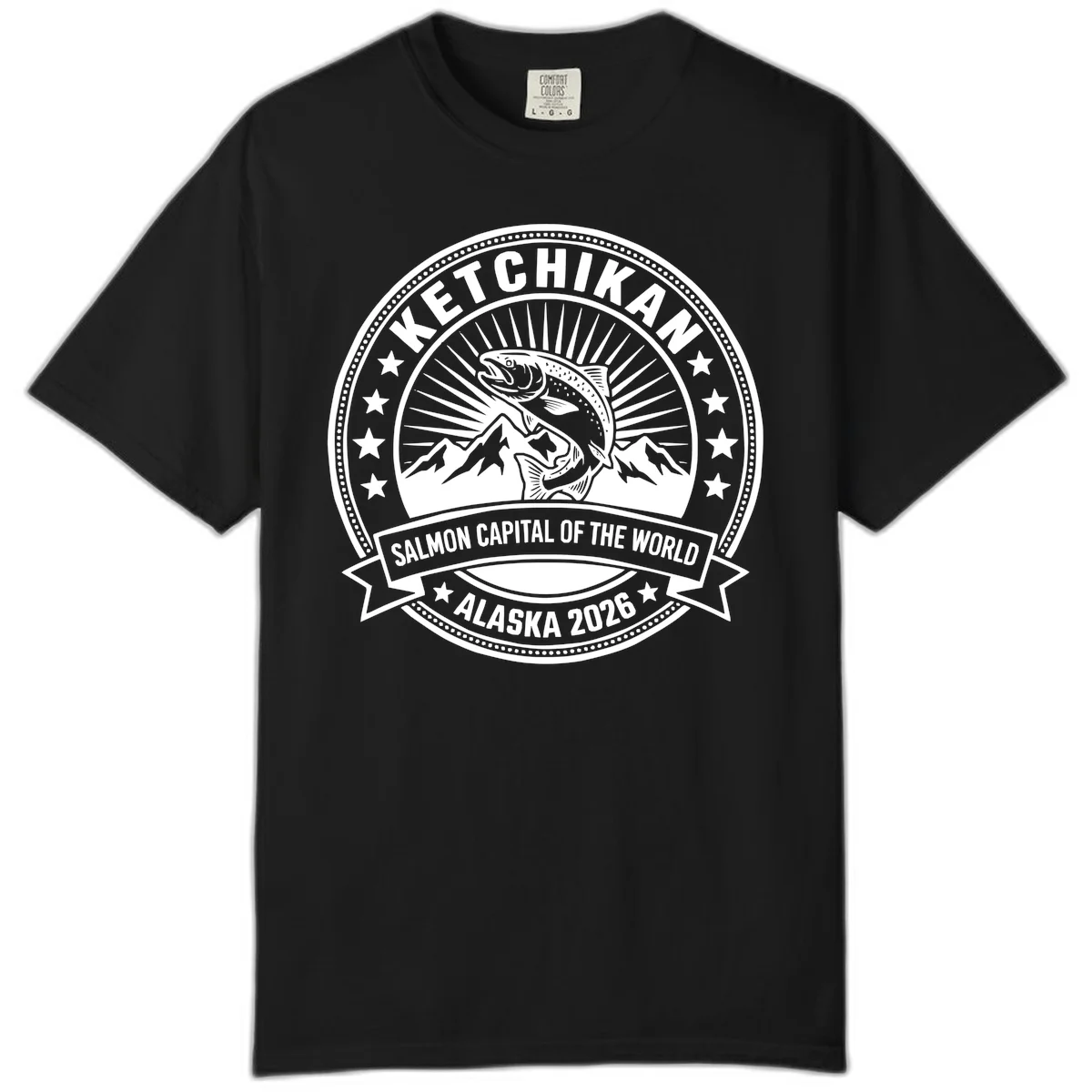 Ketchikan Salmon Capital Badge Comfort Color in Black