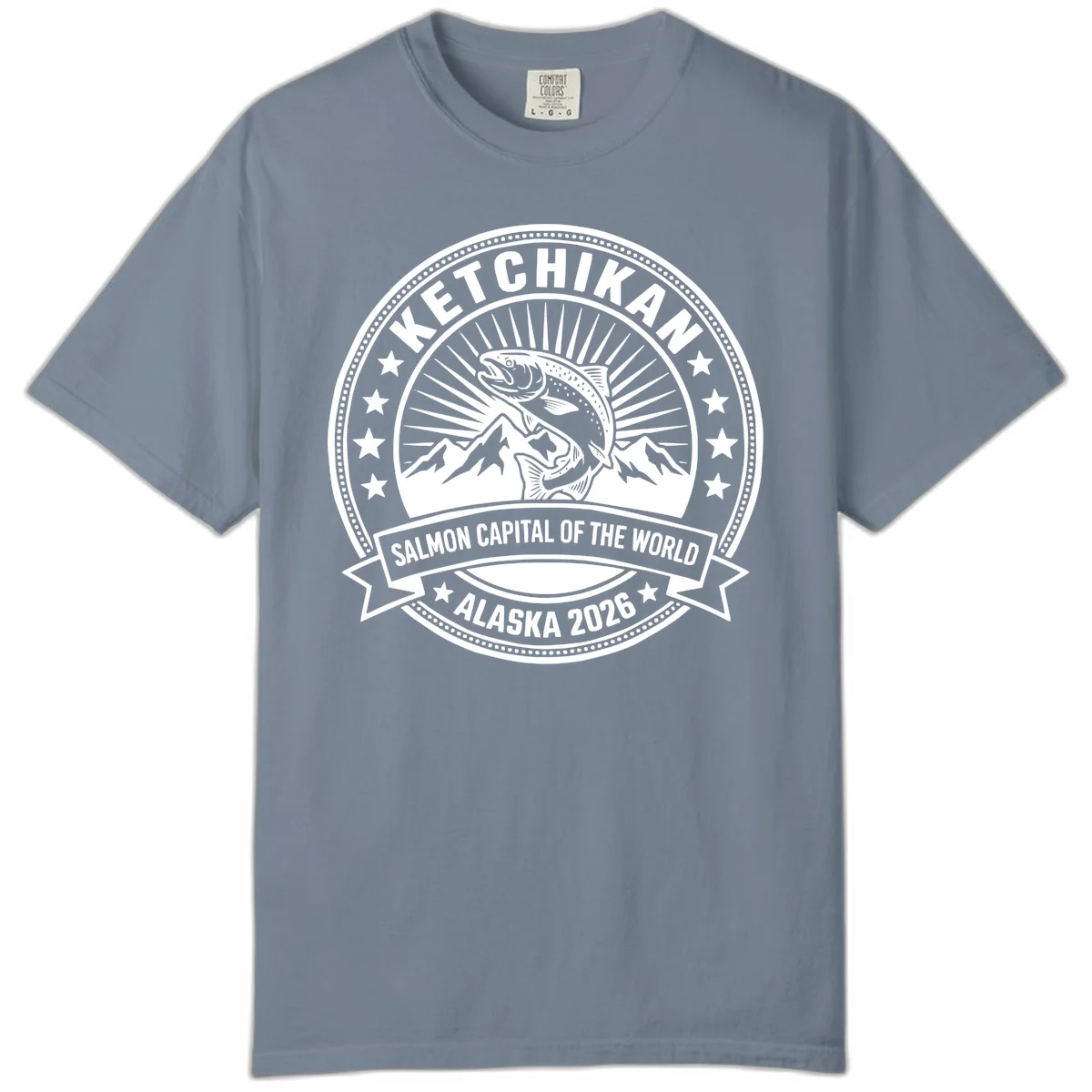 Ketchikan Salmon Capital Badge Comfort Color in Blue Jean