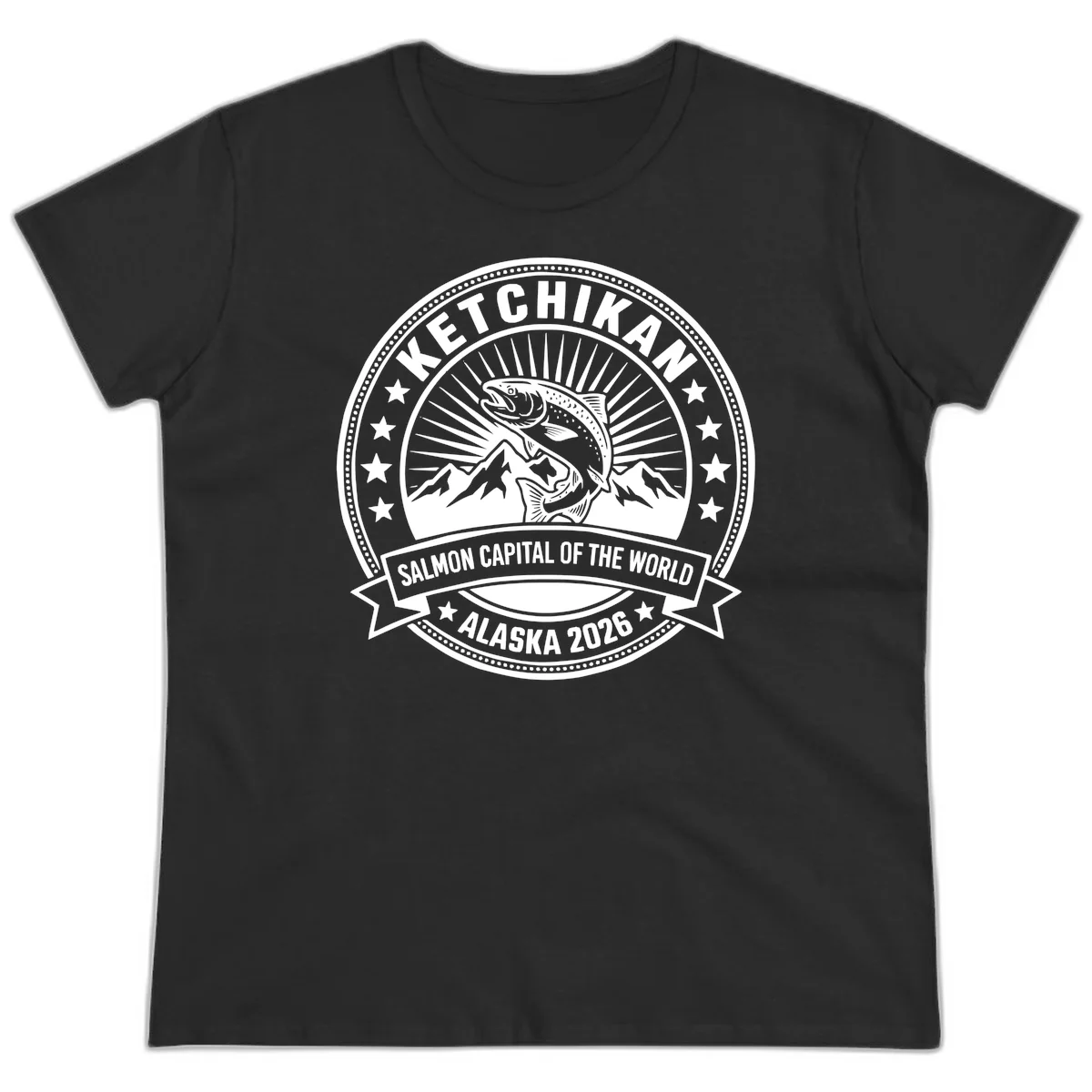 Ketchikan Salmon Capital Badge Ladies Tee in Black