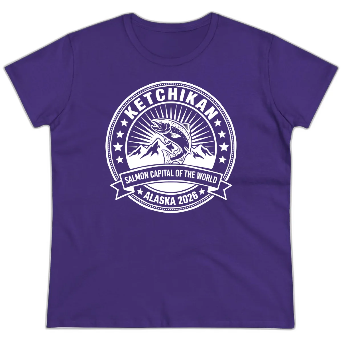 Ketchikan Salmon Capital Badge Ladies Tee in Purple
