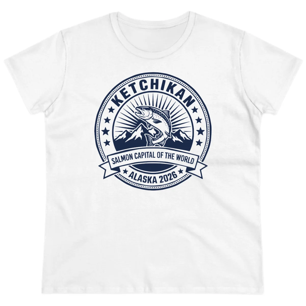 Ketchikan Salmon Capital Badge Ladies Tee in White