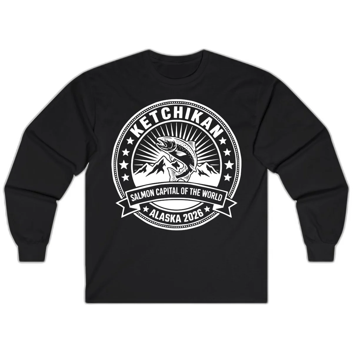 Ketchikan Salmon Capital Badge Long Sleeve in Black