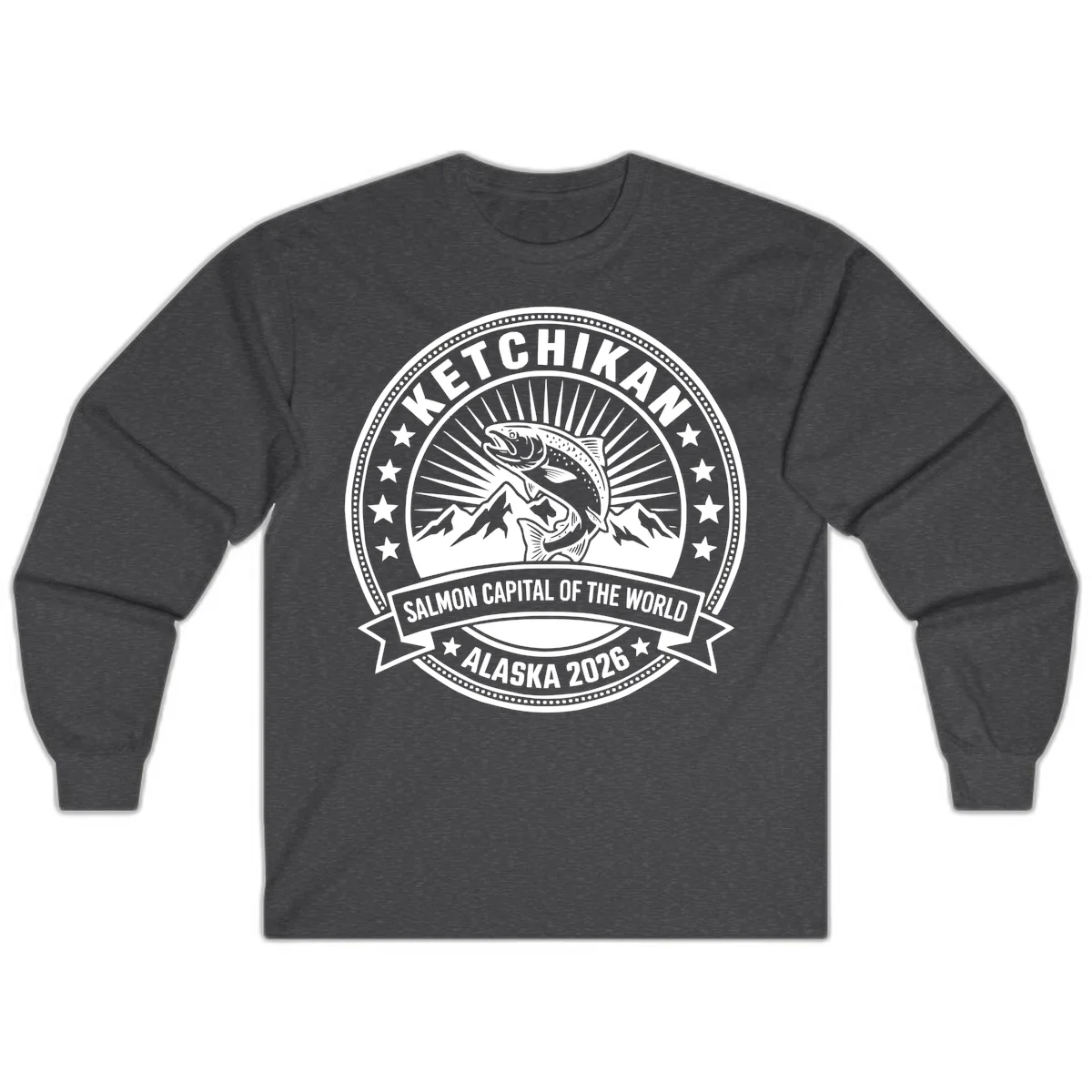 Ketchikan Salmon Capital Badge Long Sleeve in Dark Heather