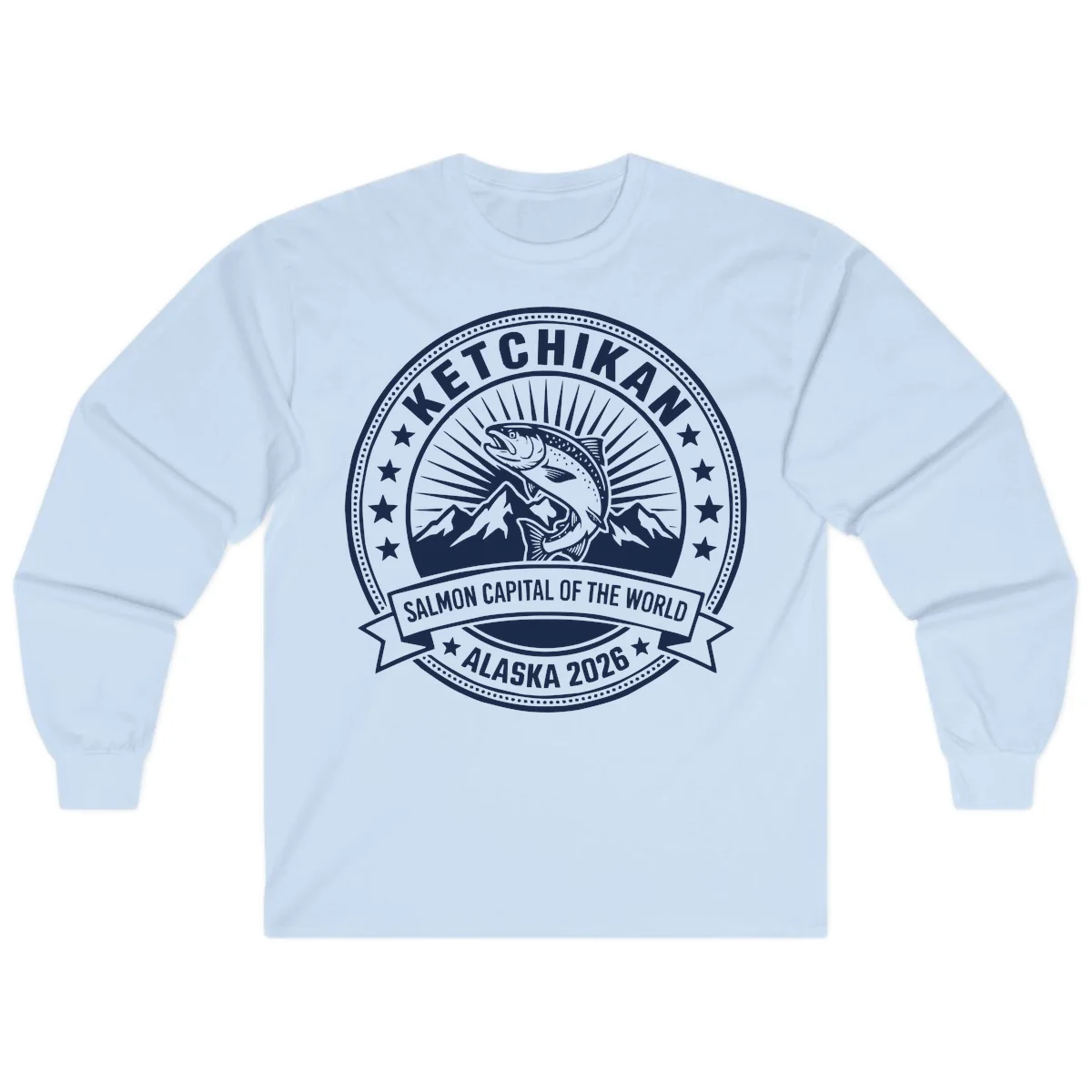 Ketchikan Salmon Capital Badge Long Sleeve in Light Blue