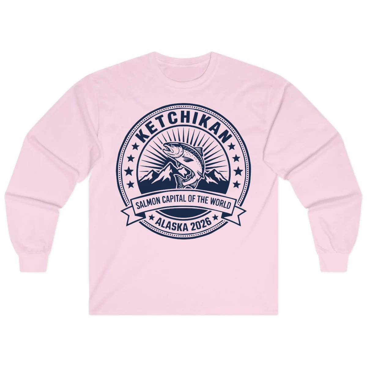 Ketchikan Salmon Capital Badge Long Sleeve in Light Pink