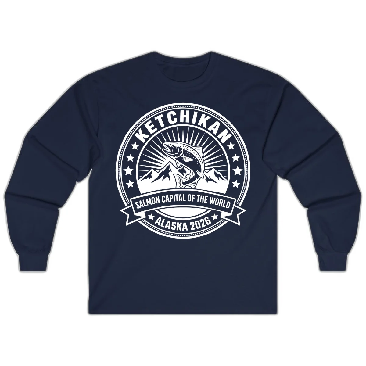 Ketchikan Salmon Capital Badge Long Sleeve in Navy