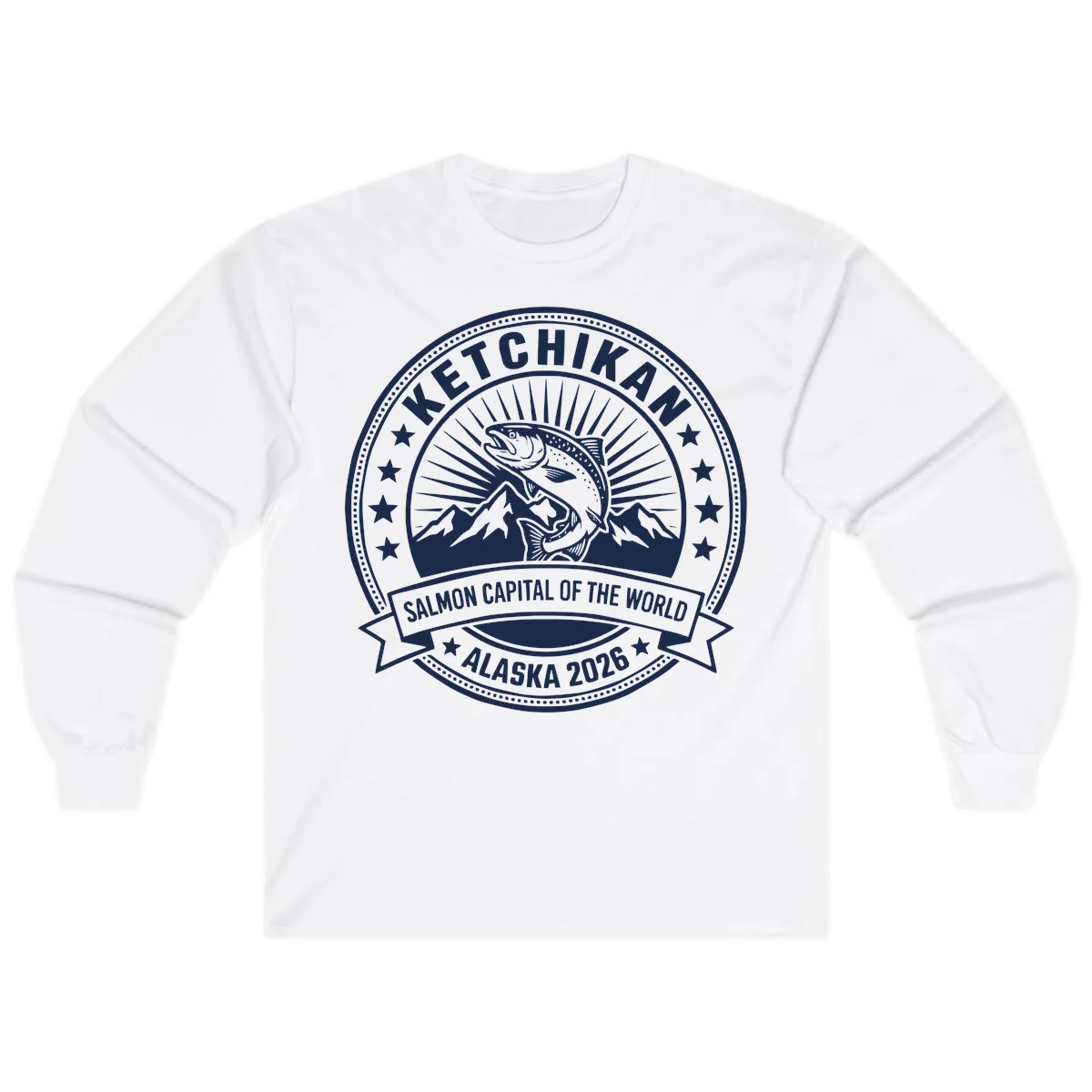 Ketchikan Salmon Capital Badge Long Sleeve in White
