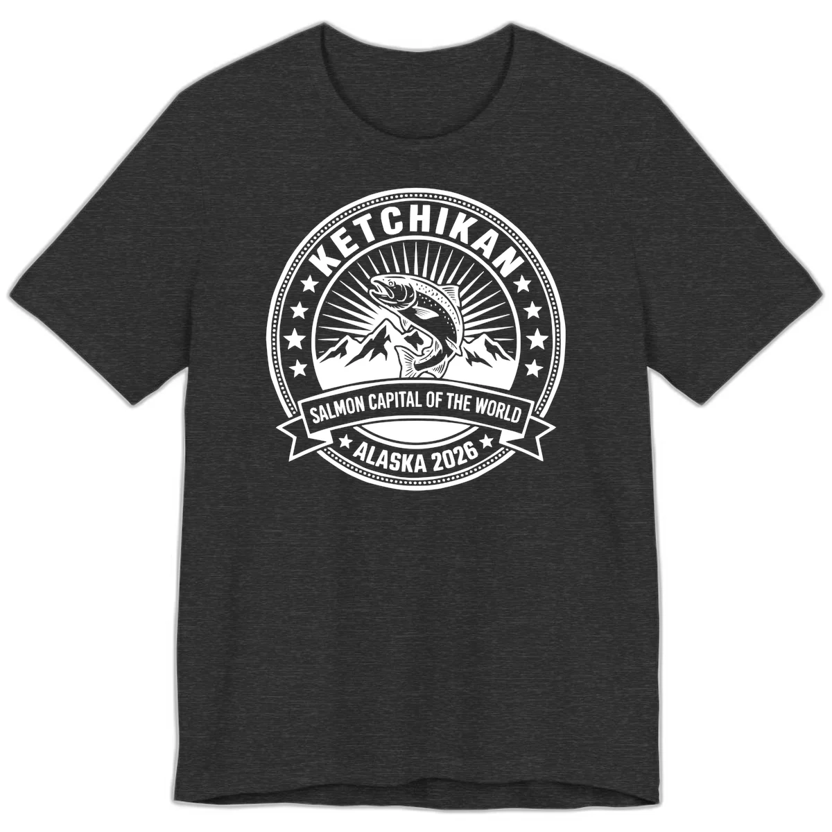 Ketchikan Salmon Capital Badge Premium Tee in Dark Grey Heather