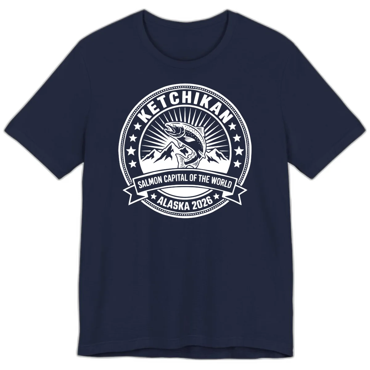 Ketchikan Salmon Capital Badge Premium Tee in Navy