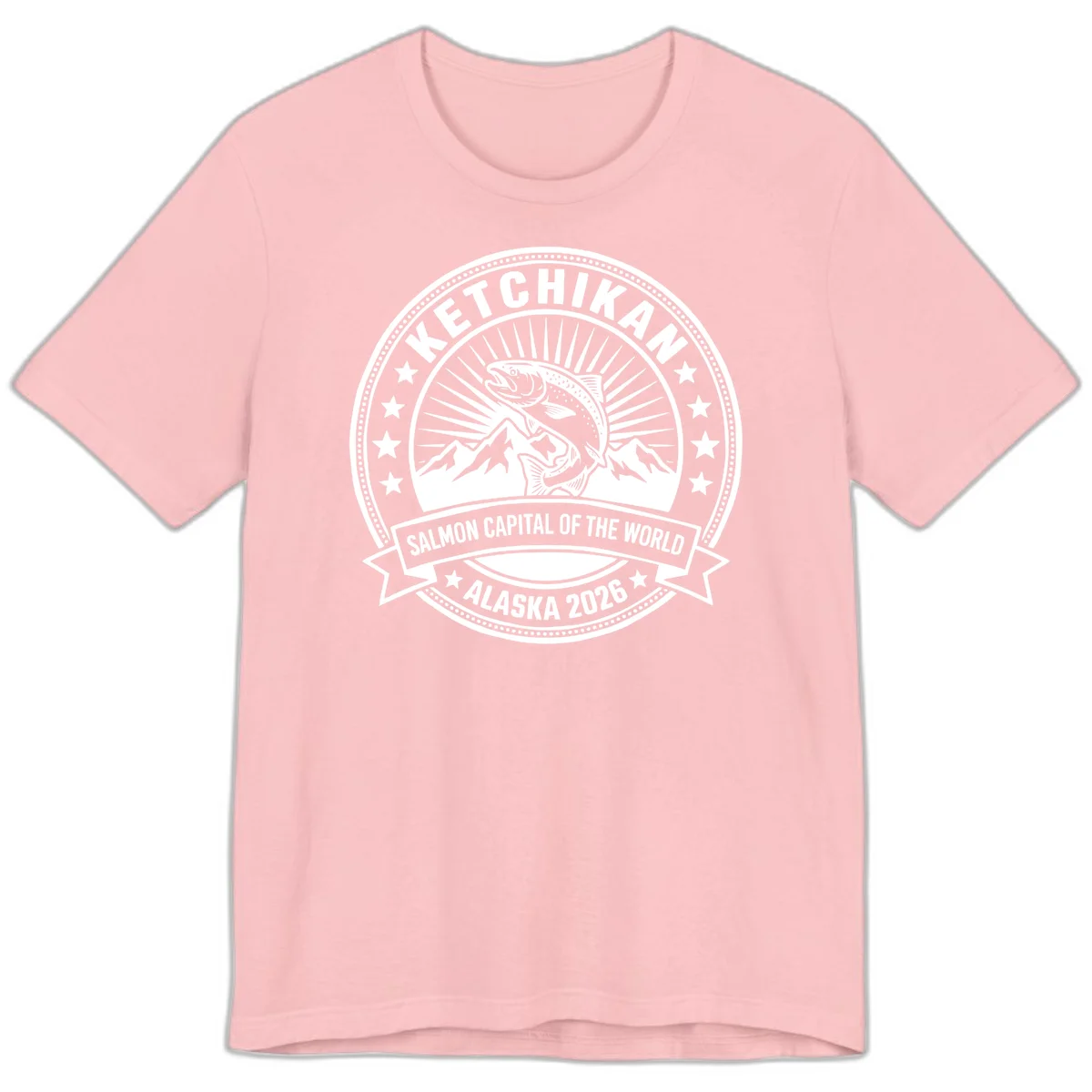 Ketchikan Salmon Capital Badge Premium Tee in Pink