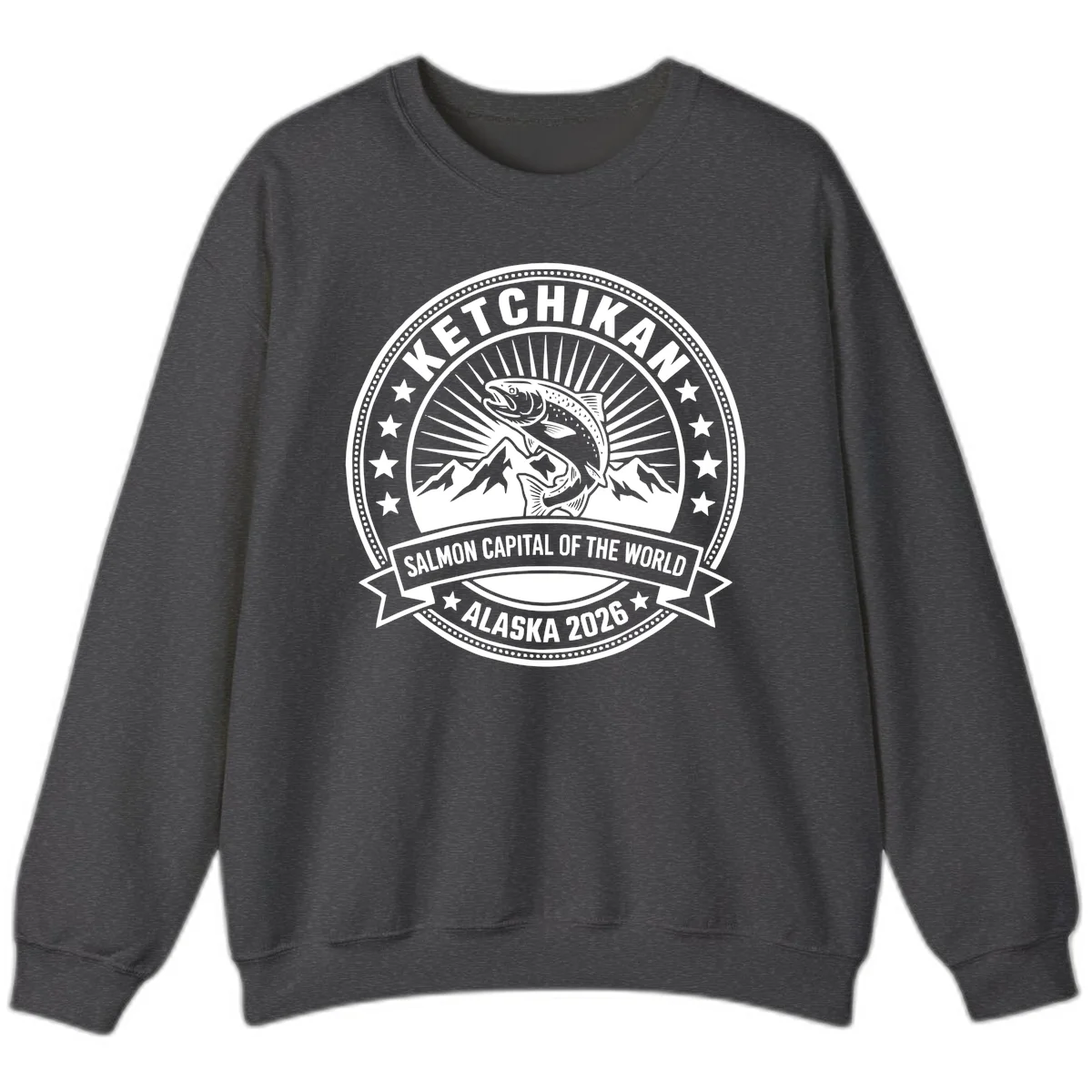 Ketchikan Salmon Capital Badge Sweatshirt in Dark Heather