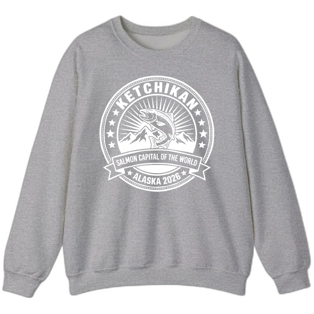 Ketchikan Salmon Capital Badge Sweatshirt in Sport Grey