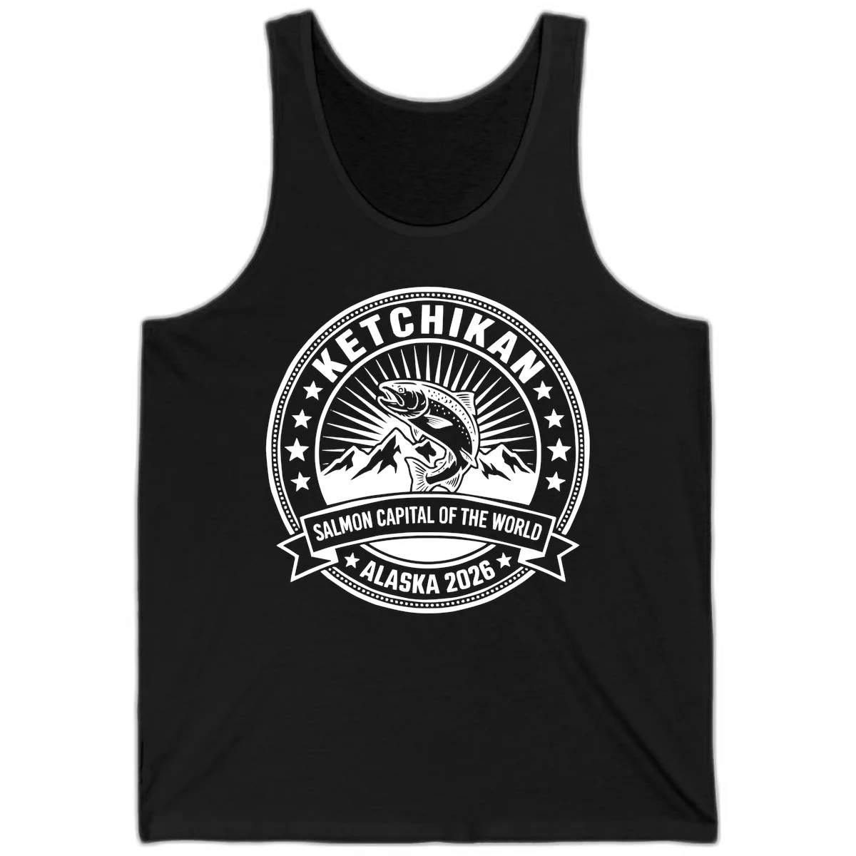Ketchikan Salmon Capital Badge Tank in Black