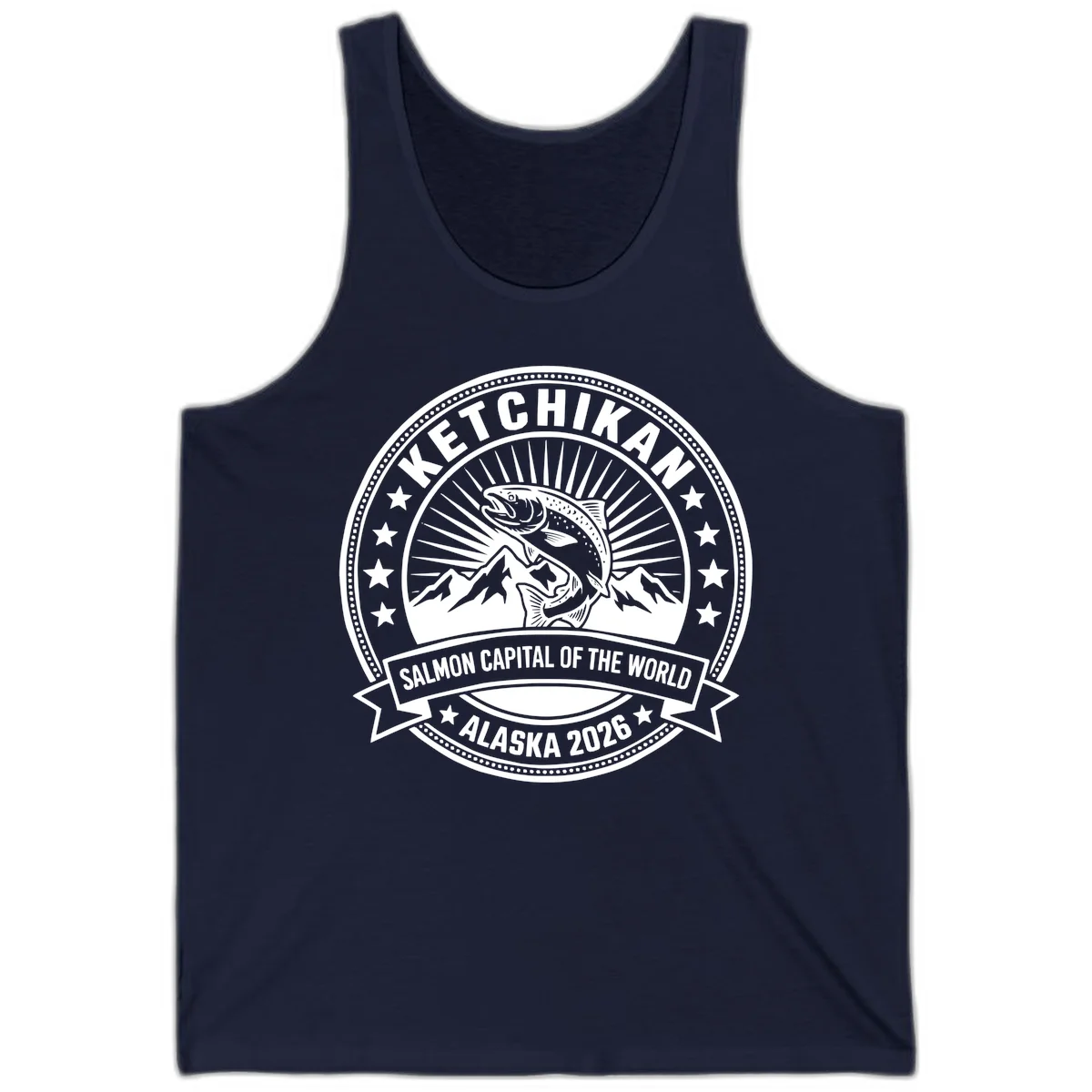 Ketchikan Salmon Capital Badge Tank in Navy