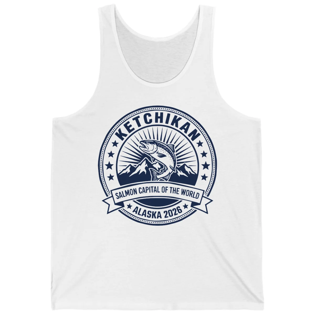 Ketchikan Salmon Capital Badge Tank in White