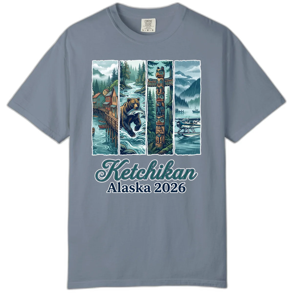 Ketchikan Alaska 2026 Scenic Panel Comfort Color Tee in Blue Jean