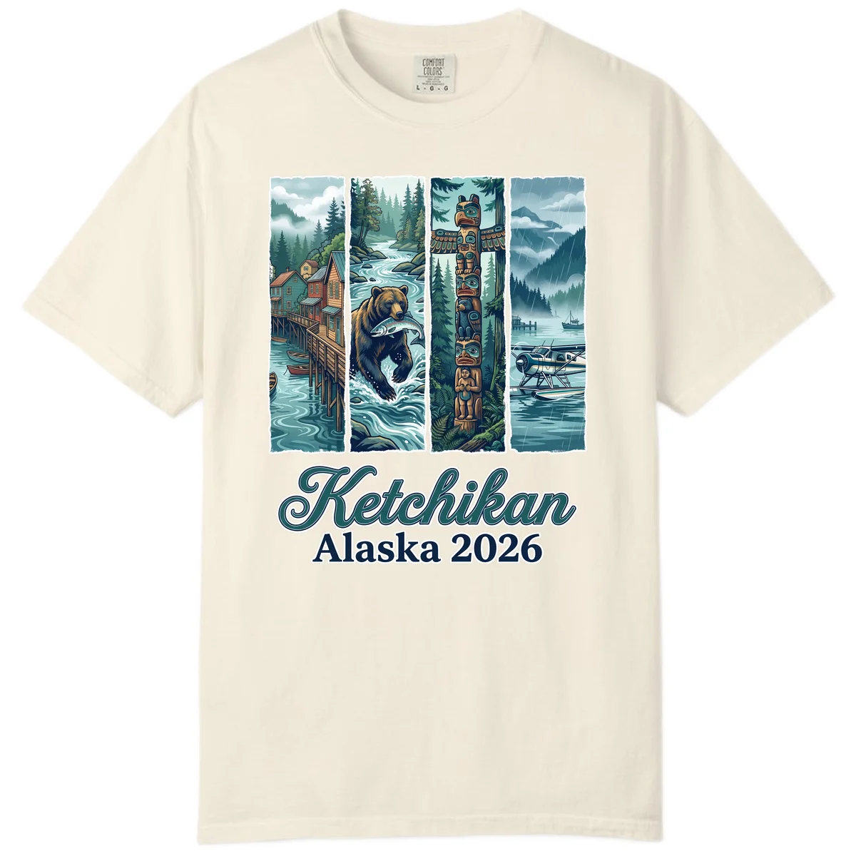 Ketchikan Alaska 2026 Scenic Panel Comfort Color Tee in Ivory