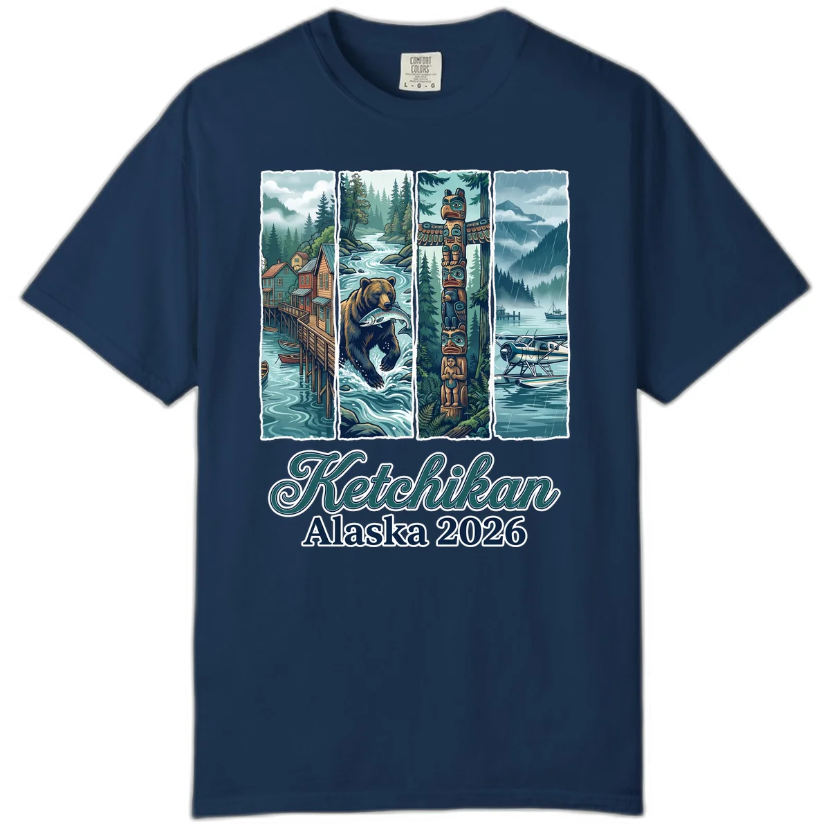 Ketchikan Alaska 2026 Scenic Panel Comfort Color Tee in Navy