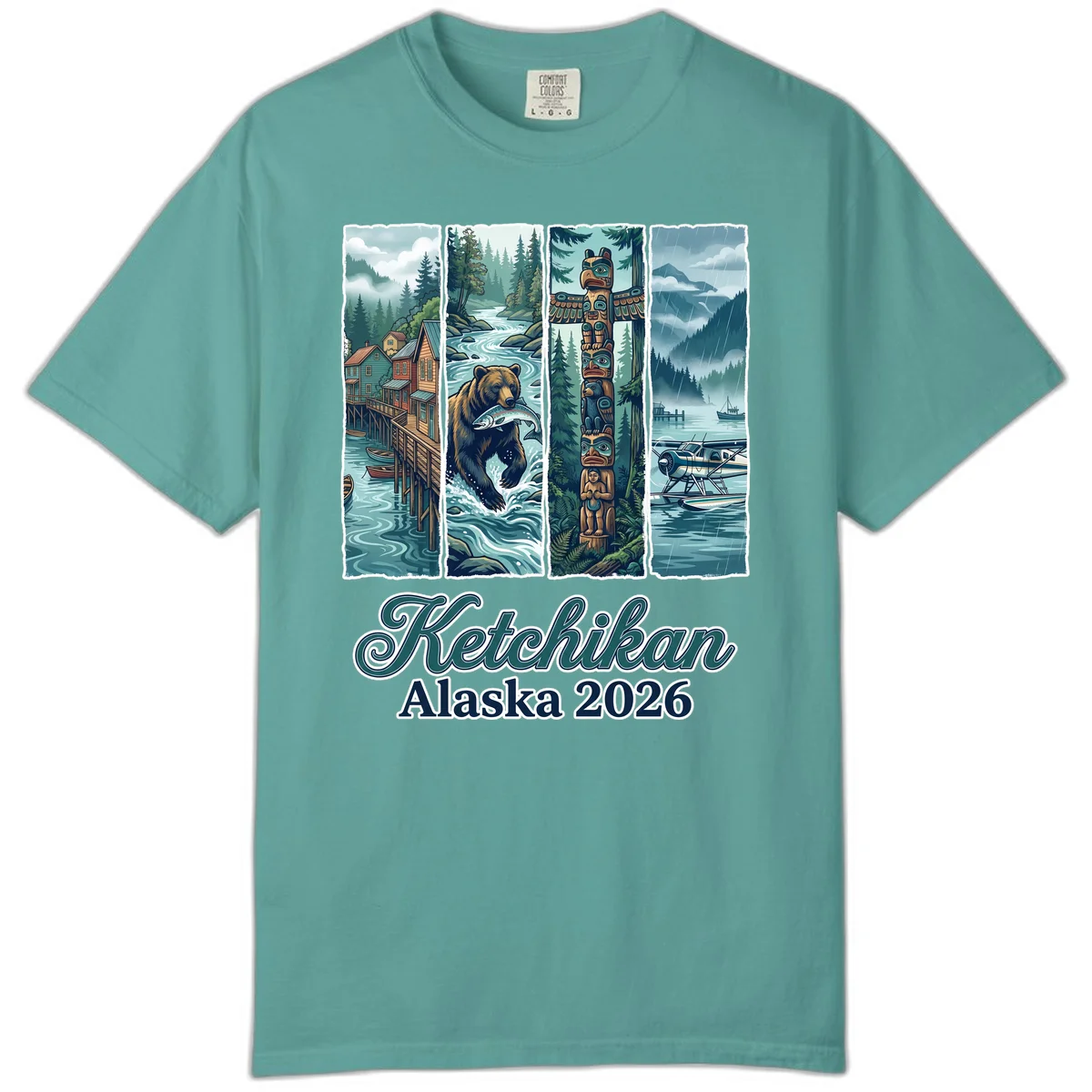 Ketchikan Alaska 2026 Scenic Panel Comfort Color Tee in Seafoam