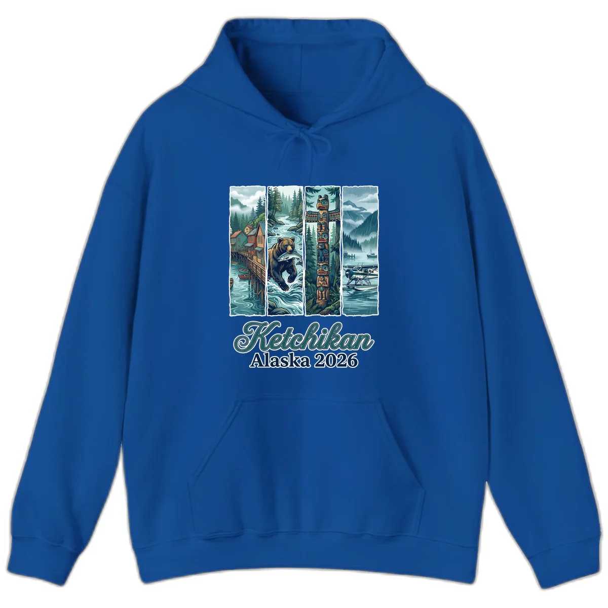 Ketchikan Alaska 2026 Scenic Panel Hoodie in Royal