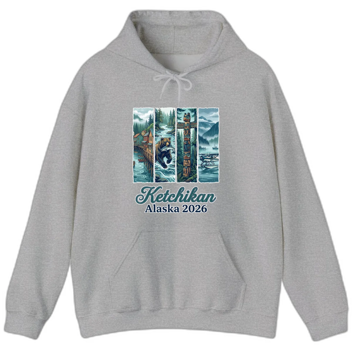 Ketchikan Alaska 2026 Scenic Panel Hoodie in Sport Grey