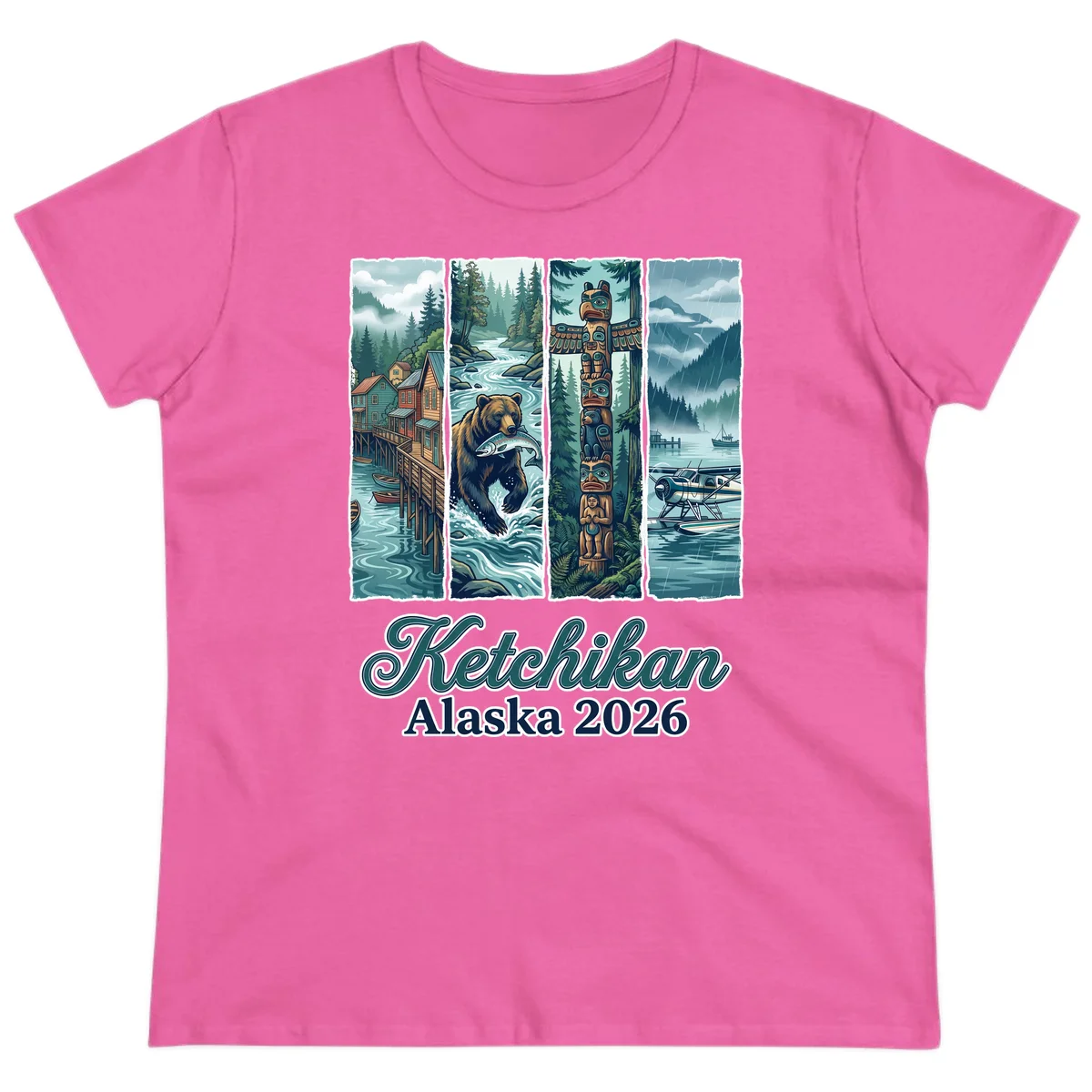 Ketchikan Alaska 2026 Scenic Panel Ladies Tee in Azalea