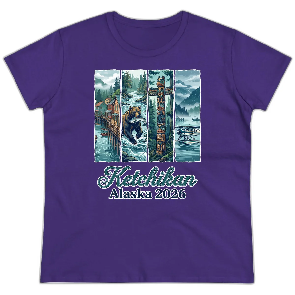 Ketchikan Alaska 2026 Scenic Panel Ladies Tee in Purple