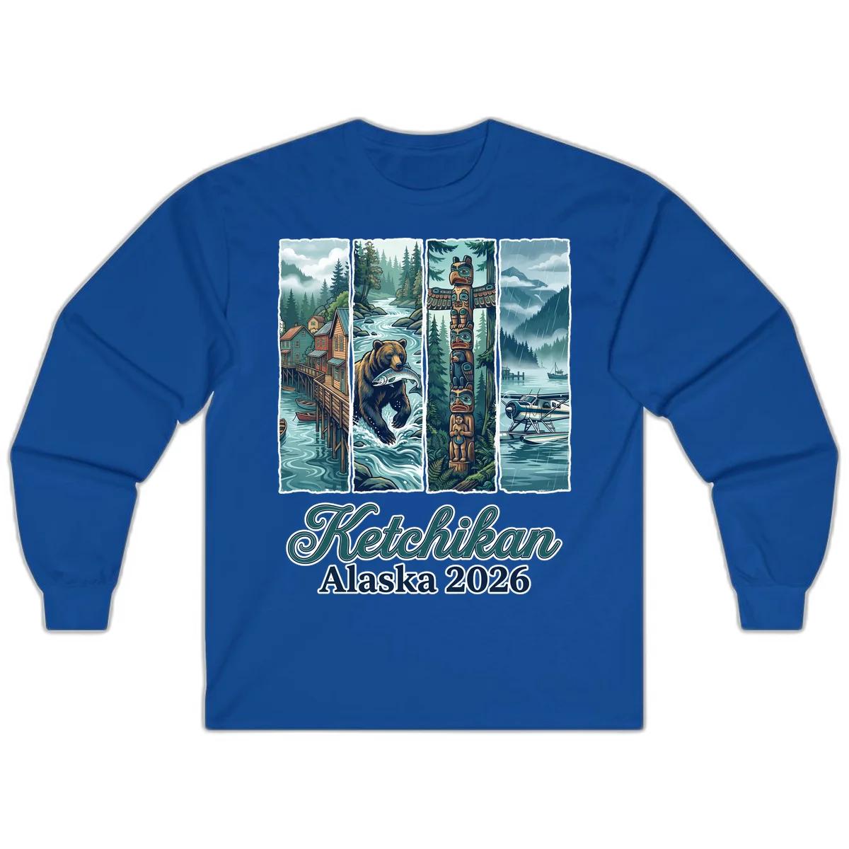 Ketchikan Alaska 2026 Scenic Panel Long Sleeve Tee in Royal