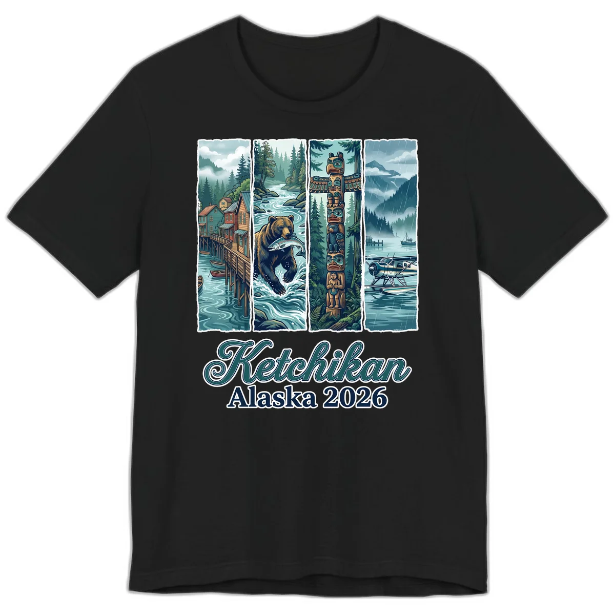 Ketchikan Alaska 2026 Scenic Panel Premium T-Shirt in Black