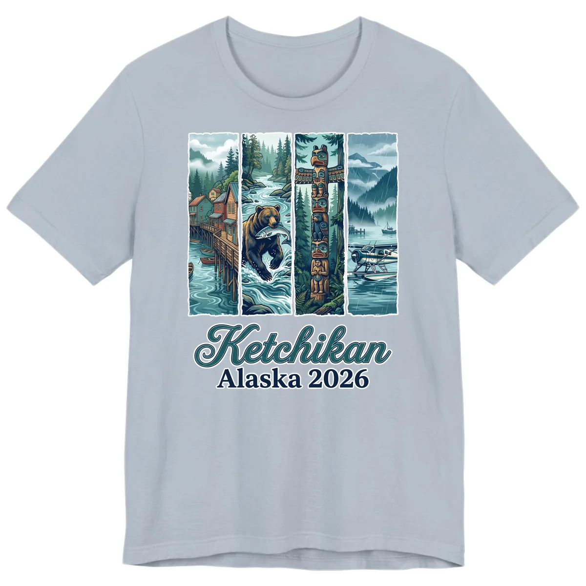 Ketchikan Alaska 2026 Scenic Panel Premium T-Shirt in Light Blue