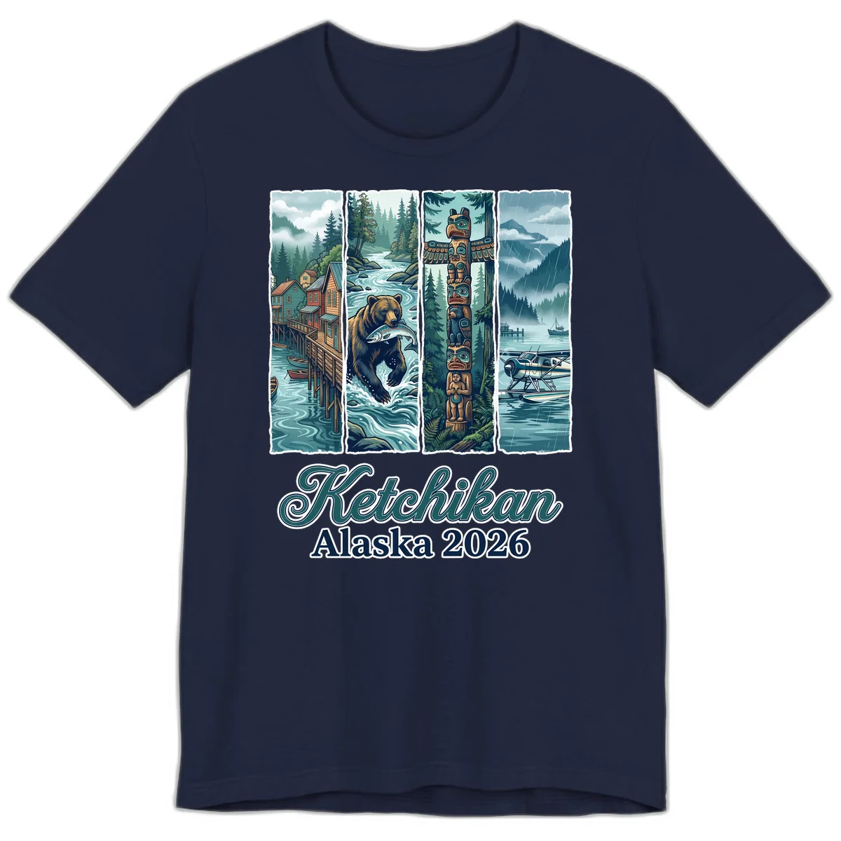 Ketchikan Alaska 2026 Scenic Panel Premium T-Shirt in Navy