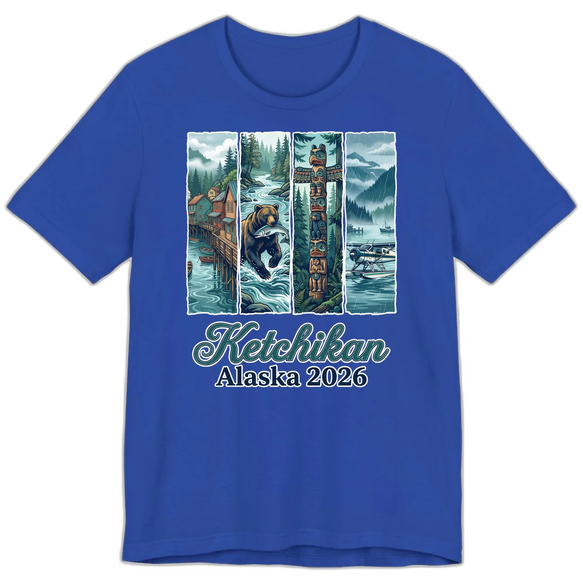 Ketchikan Alaska 2026 Scenic Panel Premium T-Shirt in True Royal