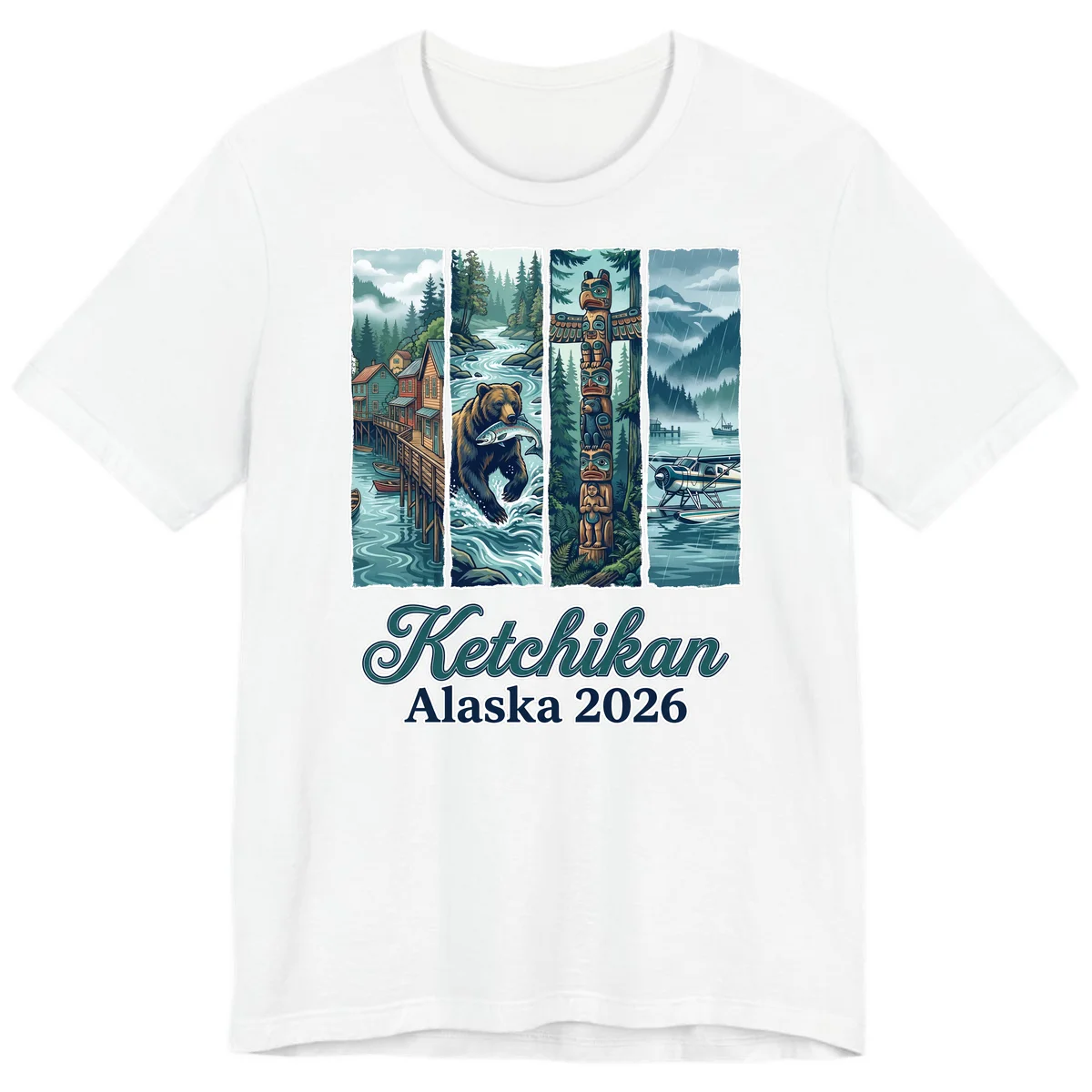 Ketchikan Alaska 2026 Scenic Panel Premium T-Shirt in White