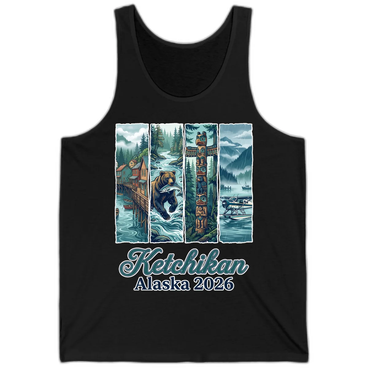 Ketchikan Alaska 2026 Scenic Panel Tank Top in Black