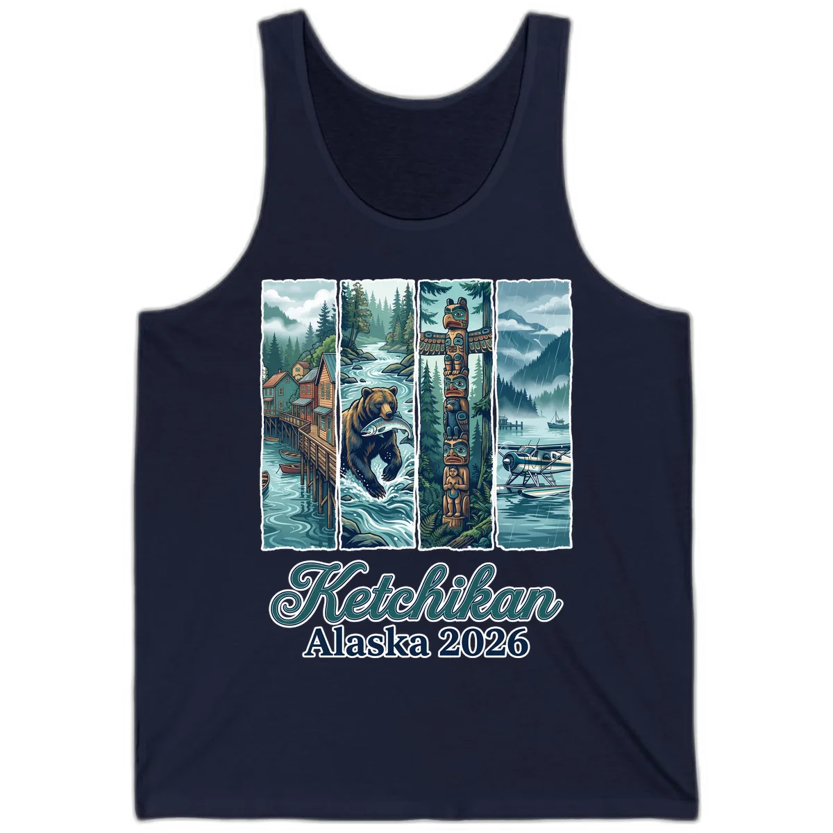 Ketchikan Alaska 2026 Scenic Panel Tank Top in Navy