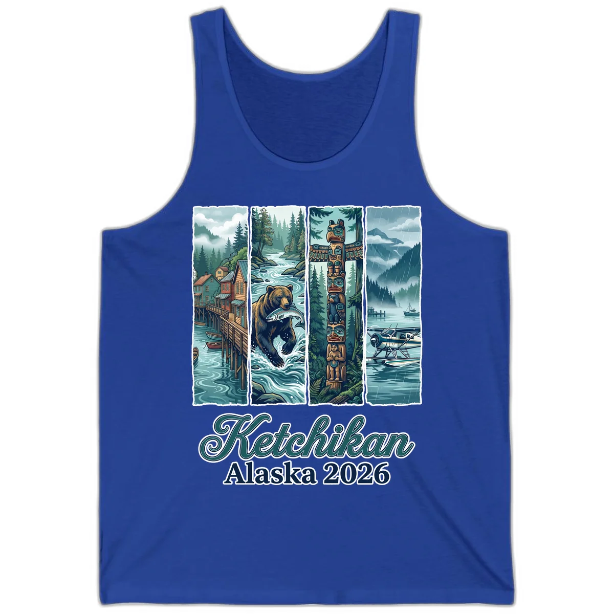 Ketchikan Alaska 2026 Scenic Panel Tank Top in True Royal