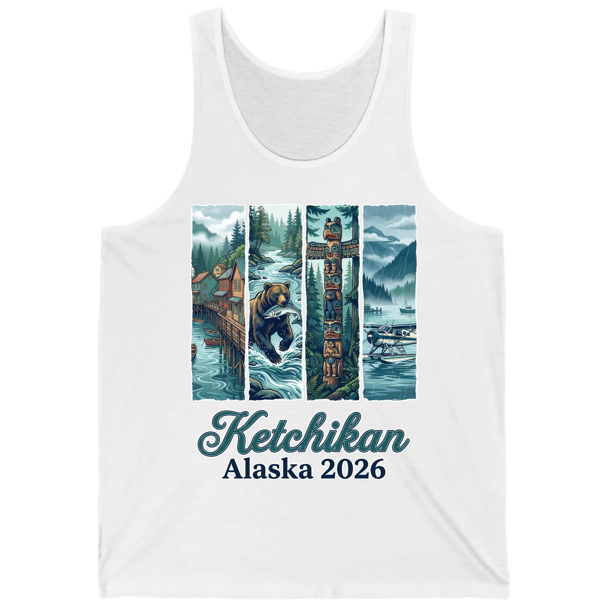 Ketchikan Alaska 2026 Scenic Panel Tank Top in White