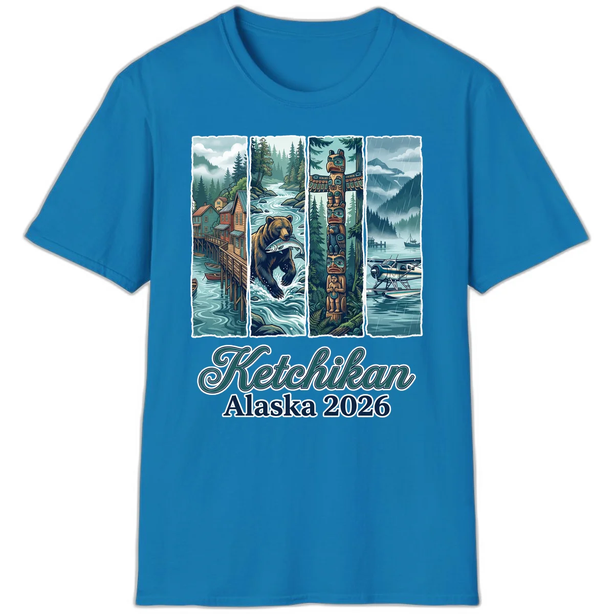 Ketchikan Alaska 2026 Scenic Panel T-Shirt in Sapphire