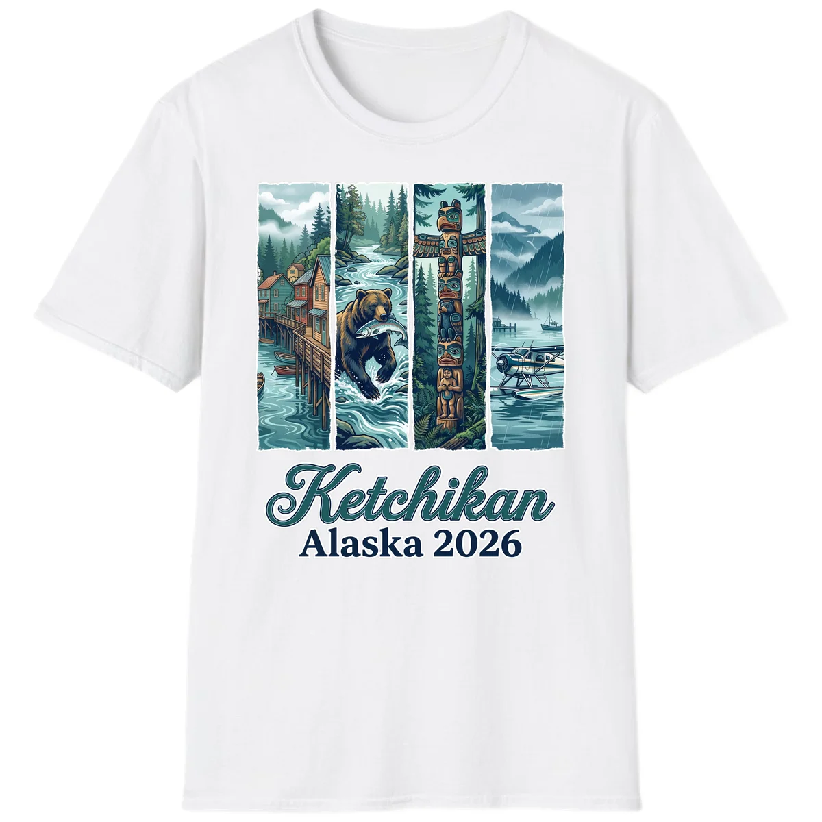 Ketchikan Alaska 2026 Scenic Panel T-Shirt in White