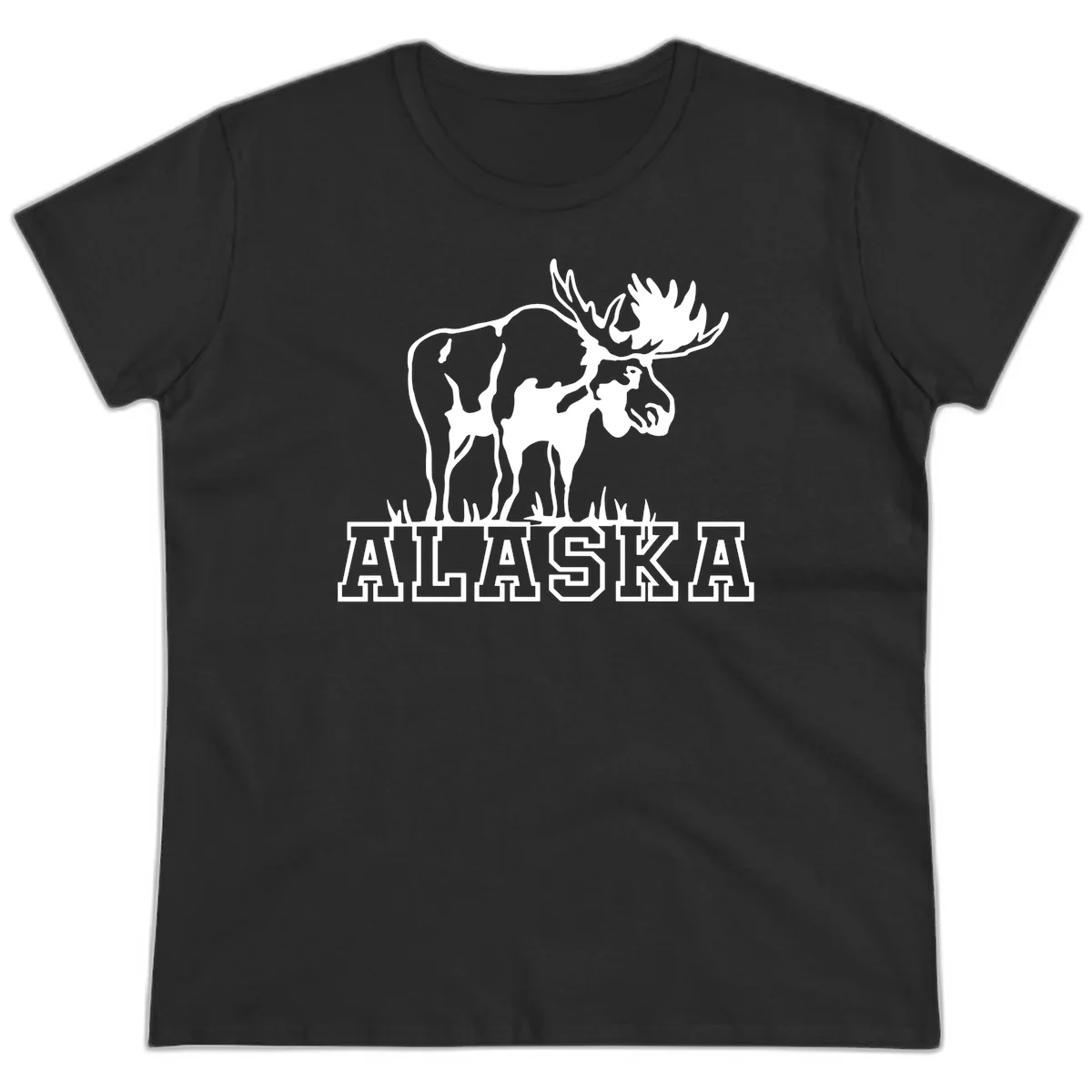 Alaska Moose Majestic State Pride Ladies T-Shirt in Black